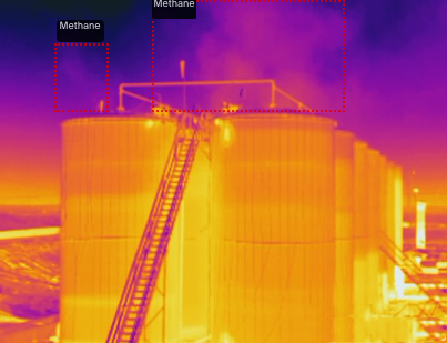A thermal photo of Methane Monitoring service with annotations. 