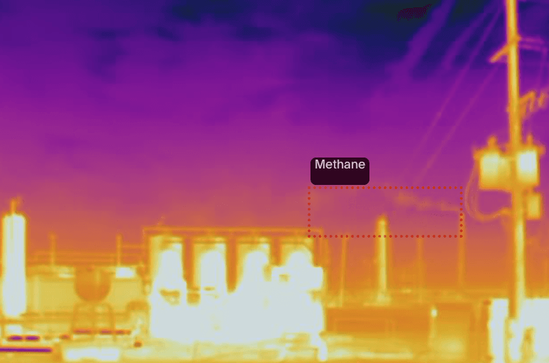 A thermal photo of Methane Monitoring service with annotations.